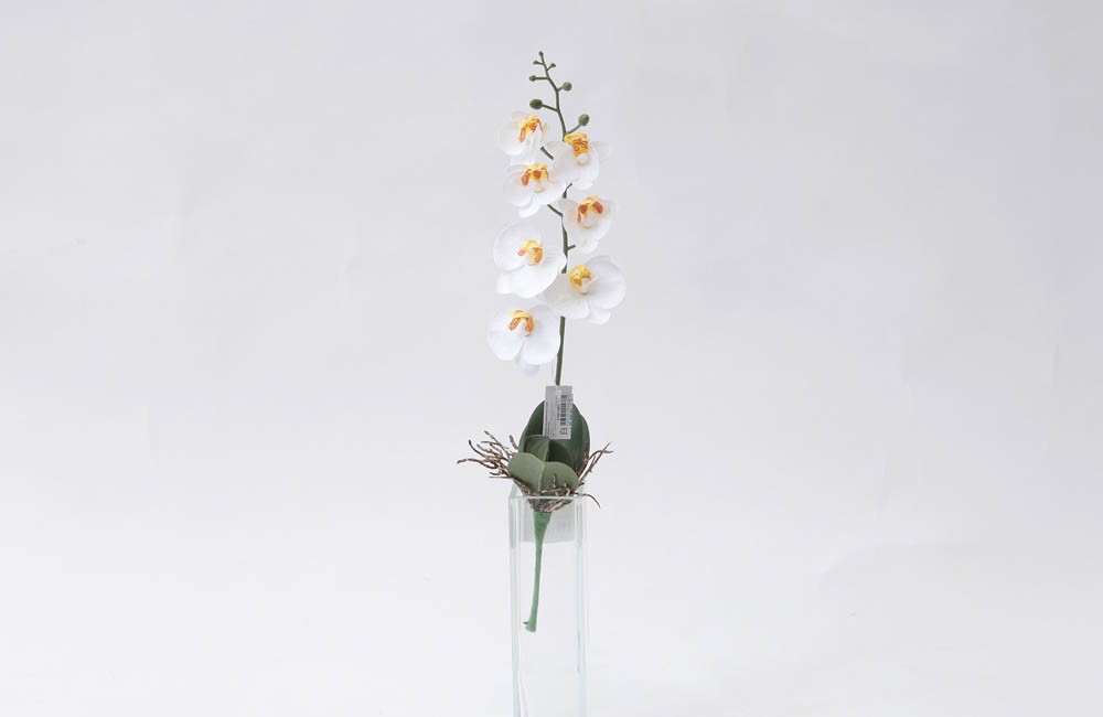 Haste Orquídea Phalaenopsis Artificial Branca c/Folha (45cm)