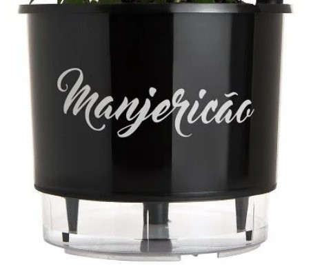 Vaso MANJERICÃO autoirrigavel preto(14alx16diam)